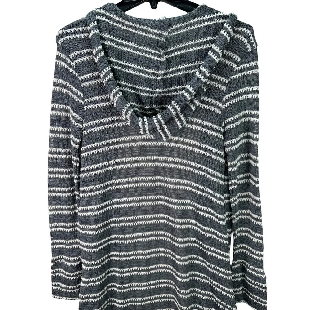 🌸3/$15🌸 FULL TILT Gray White Stripe Knit Hooded Long Duster Cardigan Open Front